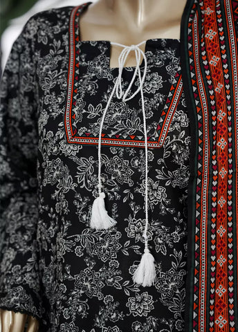 3 Piece Printed Stitched Black & White Color Lawn Shirt with Trouser & Dupatta