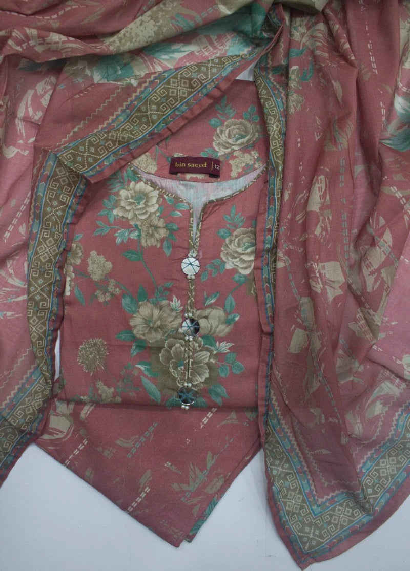 3 Piece Printed Stitched Candy pink Color Lawn Shirt with Trouser & Dupatta