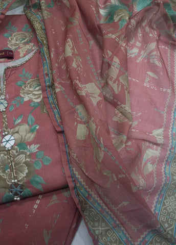 3 Piece Printed Stitched Candy pink Color Lawn Shirt with Trouser & Dupatta