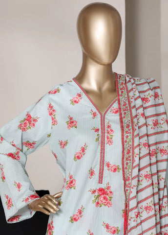 3 Piece Printed Sky Blue Color Lawn Shirt with Trouser & Dupatta