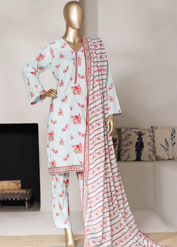 3 Piece Printed Sky Blue Color Lawn Shirt with Trouser & Dupatta