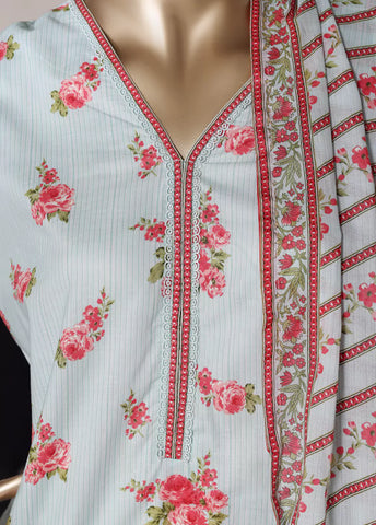 3 Piece Printed Sky Blue Color Lawn Shirt with Trouser & Dupatta