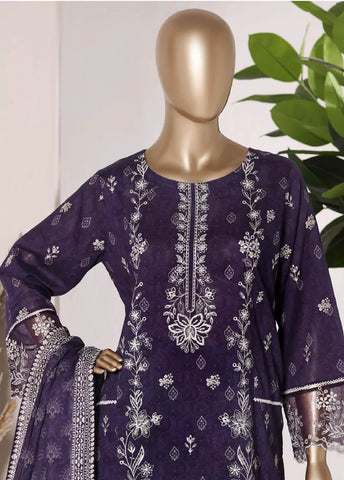 3 Piece Purple Color Embroidered Lawn Shirt with Trouser & Dupatta