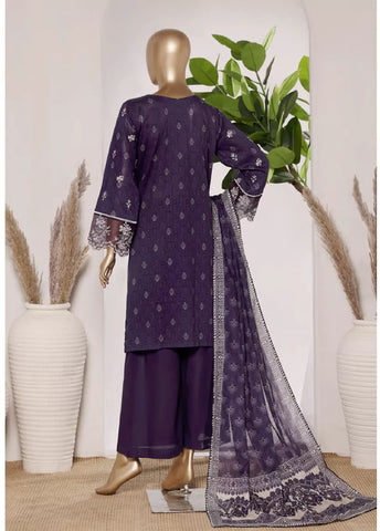 3 Piece Purple Color Embroidered Lawn Shirt with Trouser & Dupatta