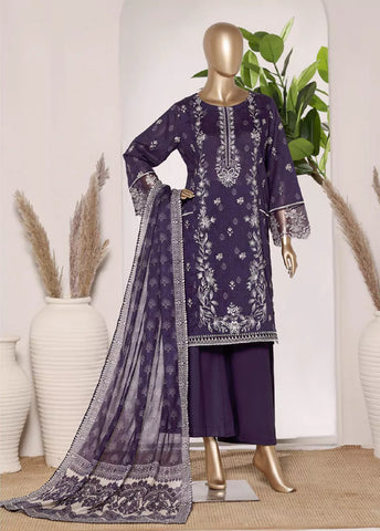 3 Piece Purple Color Embroidered Lawn Shirt with Trouser & Dupatta