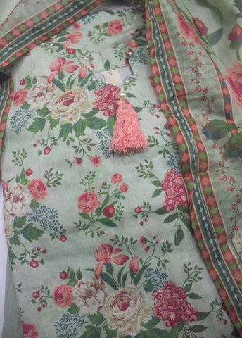 3 Piece Printed Stitched Mint Green Color Lawn Shirt with Trouser & Dupatta