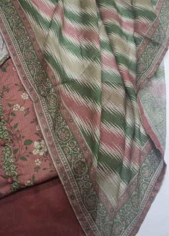 3 Piece Printed Stitched Peach Pink Color Lawn Shirt with Trouser & Dupatta