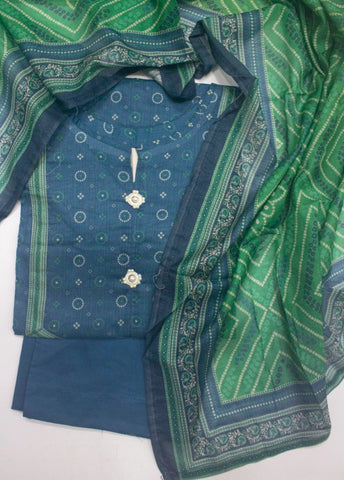 3 Piece Printed Stitched Blue Color Lawn Shirt with Trouser & Dupatta