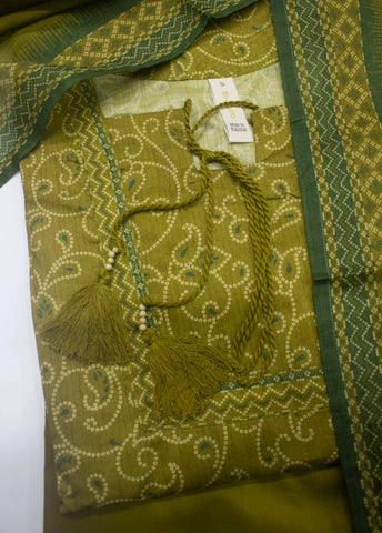 3 Piece Printed Stitched Olive Green Color Lawn Shirt with Trouser & Dupatta