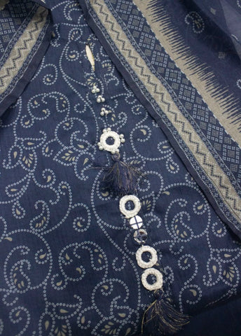 3 Piece Printed Stitched Navy Blue Color Lawn Shirt with Trouser & Dupatta