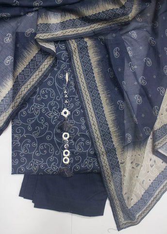 3 Piece Printed Stitched Navy Blue Color Lawn Shirt with Trouser & Dupatta