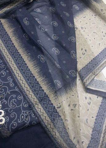 3 Piece Printed Stitched Navy Blue Color Lawn Shirt with Trouser & Dupatta