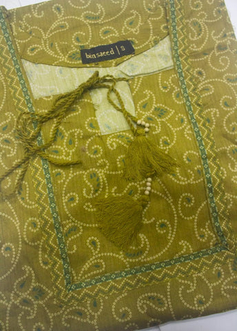 2 Piece Printed Stitched Olive Green Color Lawn Shirt and Farshi Shalwar