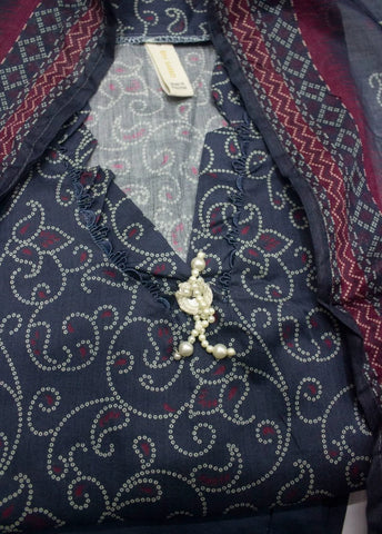 3 Piece Printed Stitched Navy Blue Color Lawn Shirt with Trouser & Dupatta