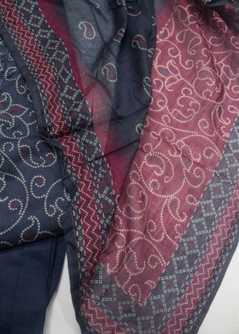 3 Piece Printed Stitched Navy Blue Color Lawn Shirt with Trouser & Dupatta