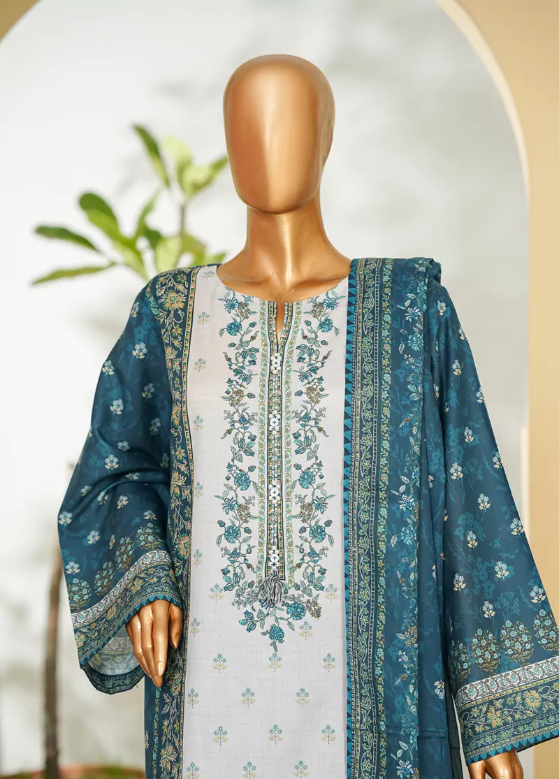 3 Piece Printed Teal Color Lawn Shirt with Trouser & Dupatta