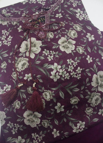 2 Piece Printed Stitched Plum Color Lawn Shirt and Farshi Shalwar