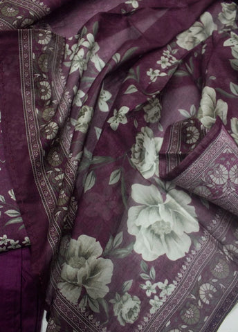 3 Piece Printed Stitched Plum Color Lawn Shirt with Trouser & Dupatta
