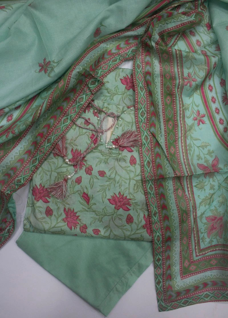 3 Piece Printed Stitched Mint Green Color Lawn Shirt with Trouser & Dupatta