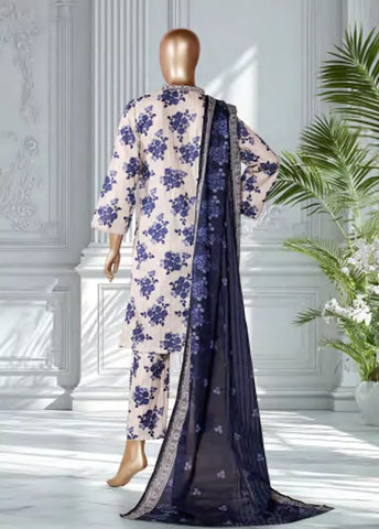 3 Piece Printed OffWhite & Blue Color Lawn Shirt with Trouser & Dupatta