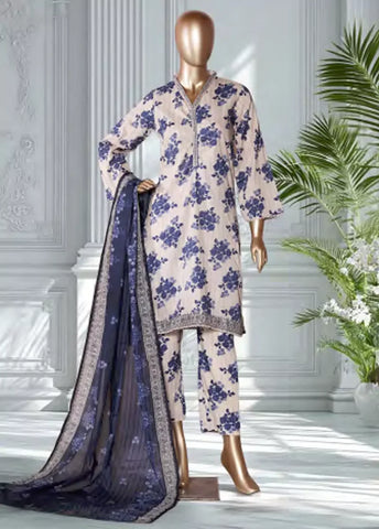 3 Piece Printed OffWhite & Blue Color Lawn Shirt with Trouser & Dupatta