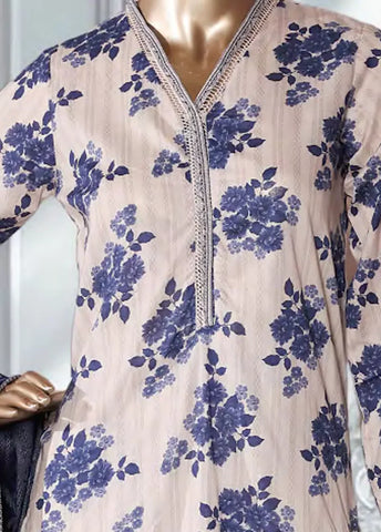 3 Piece Printed OffWhite & Blue Color Lawn Shirt with Trouser & Dupatta
