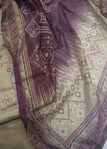 3 Piece Printed Stitched Beige Color Lawn Shirt with Trouser & Dupatta