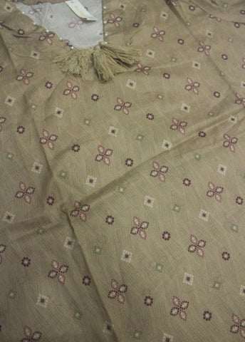 3 Piece Printed Stitched Beige Color Lawn Shirt with Trouser & Dupatta
