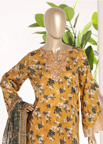 3 Piece Merigold Orange Color Embroidered Lawn Shirt with Trouser & Dupatta