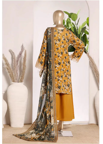 3 Piece Merigold Orange Color Embroidered Lawn Shirt with Trouser & Dupatta