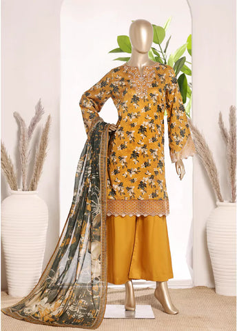 3 Piece Merigold Orange Color Embroidered Lawn Shirt with Trouser & Dupatta