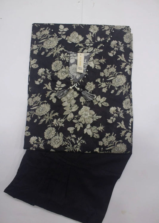 2 Piece Printed Stitched Black Color Lawn Shirt and Farshi Shalwar