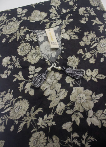 2 Piece Printed Stitched Black Color Lawn Shirt and Farshi Shalwar