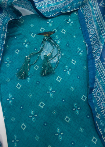 3 Piece Printed Stitched Aqua Blue Color Lawn Shirt with Trouser & Dupatta