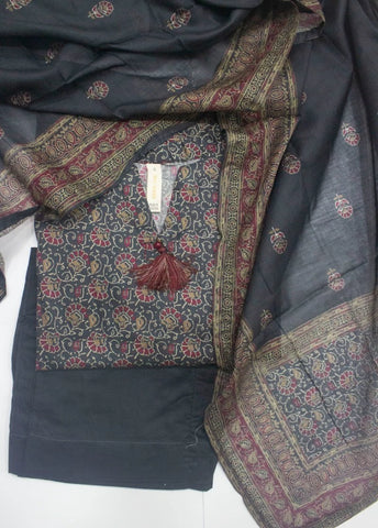 3 Piece Printed Stitched Black Color Lawn Shirt with Trouser & Dupatta