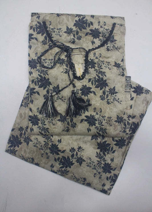 2 Piece Printed Stitched Beige & Blue Color Lawn Shirt and Farshi Shalwar