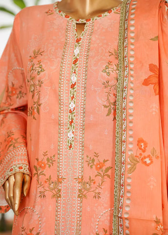 3 Piece Printed Peach Color Lawn Shirt with Trouser & Dupatta