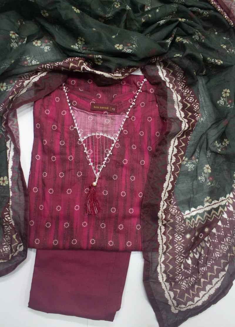 3 Piece Printed Stitched Shocking Pink Color Lawn Shirt with Trouser & Dupatta