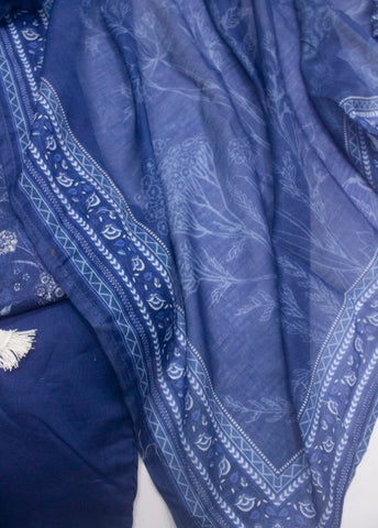 3 Piece Printed Stitched Ink Blue Color Lawn Shirt with Trouser & Dupatta