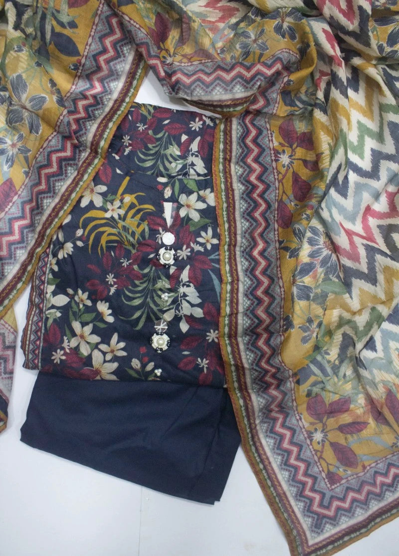 3 Piece Printed Stitched MultiColor Lawn Shirt with Trouser & Dupatta