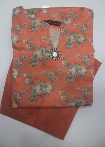 2 Piece Printed Stitched Peonny Peach Color Lawn Shirt and Farshi Shalwar
