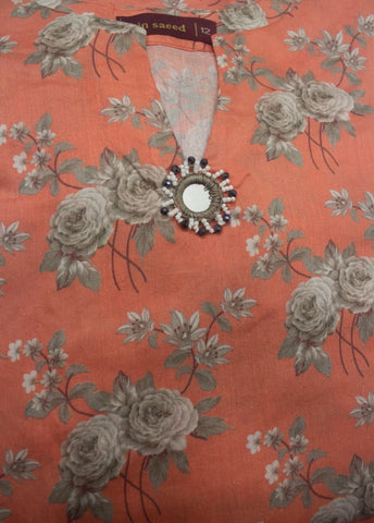 2 Piece Printed Stitched Peonny Peach Color Lawn Shirt and Farshi Shalwar