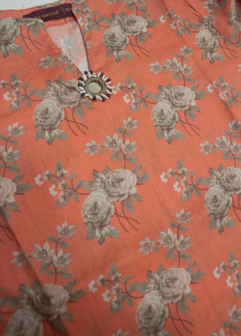 2 Piece Printed Stitched Peonny Peach Color Lawn Shirt and Farshi Shalwar