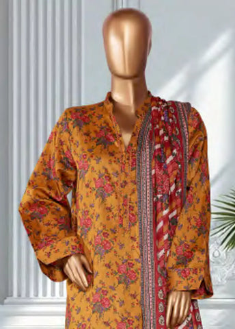 3 Piece Printed Merigold Orange Color Lawn Shirt with Trouser & Dupatta