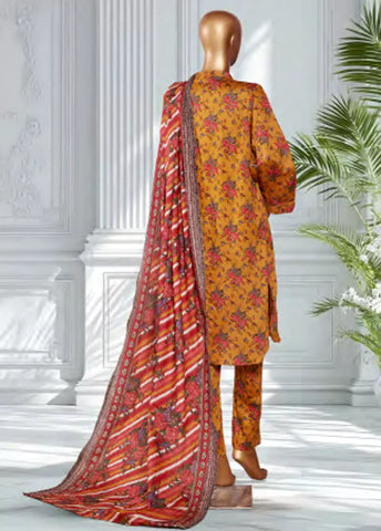 3 Piece Printed Merigold Orange Color Lawn Shirt with Trouser & Dupatta