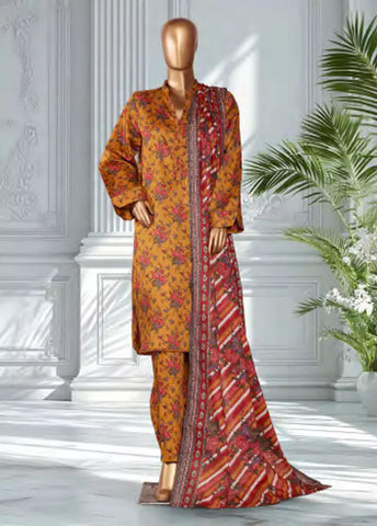 3 Piece Printed Merigold Orange Color Lawn Shirt with Trouser & Dupatta