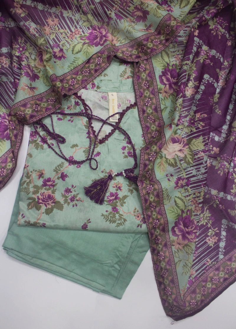 3 Piece Printed Stitched Mint Green Color Lawn Shirt with Trouser & Dupatta