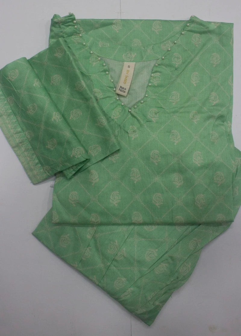 2 Piece Printed Stitched Seafoam Green Color Lawn Shirt and Farshi Shalwar