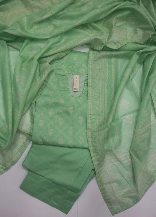 3 Piece Printed Stitched Seafoam Green Color Lawn Shirt with Trouser & Dupatta