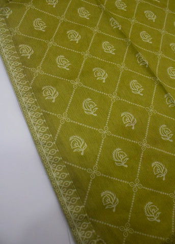2 Piece Printed Stitched Olive Green Color Lawn Shirt and Farshi Trouser